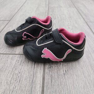 Puma Toddler Sneakers Black Pink Hook & Loop Size 4 baby infant
